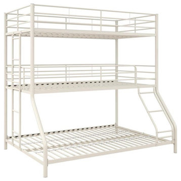 Pemberly Row Metal Triple Bunk Bed for Kids Twin/Twin/Full in White