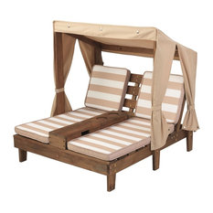 Kids Double Chaise Lounge With Cup Holders, Espresso With Oatmeal, White Stripe