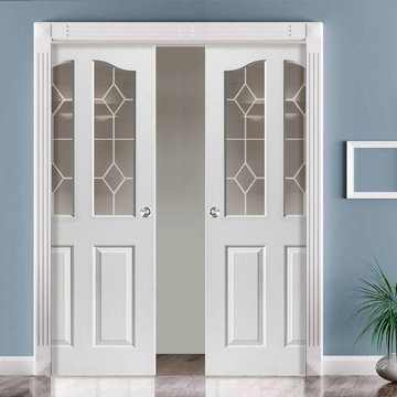 DOUBLE POCKET EDWARDIAN 2 LIGHT WHITE SLIDING DOOR SYSTEM IN THREE SIZE WIDTHS W