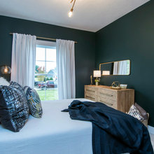 white floors with deep blue walls