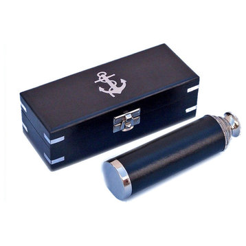 Captain's, Leather Spyglass Telescope With Black Rosewood Box, Chrome, 14"