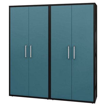 Manhattan Comfort Eiffel 74" Garage Cabinet, 4 Adjustable Shelves, Blue, 2-Piece Set