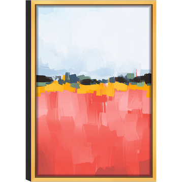 Abstract Dawn Acrylic Glass Art, Gold Frame, 16"x24", Red