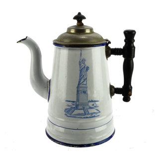 antique grey graniteware enamel coffeepot, primitive vintage coffee pot