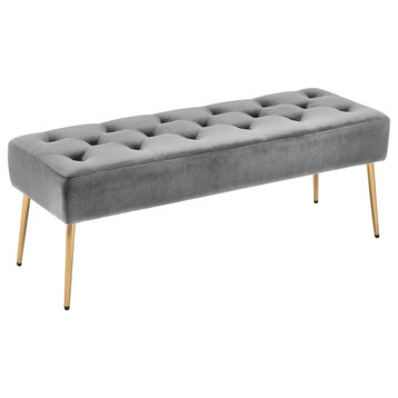 Button Tufts Bedroom Bench, Grey-Velvet