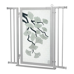 Fusion Gates - Fusion Gate with Ginkgo in Platinum Design, Satin Nickel, 32"-36" - Dog Gates