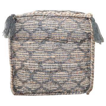 Circe 18" Square Jute and Cotton Pouf with Tassels, Taupe