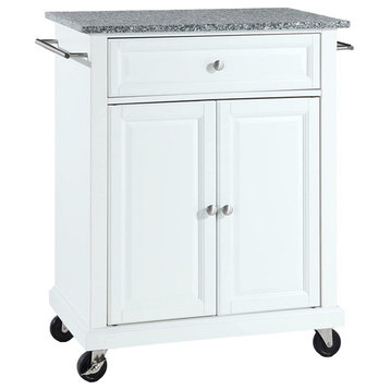 Catania Modern Gray Granite Top Portable Kitchen Cart in White