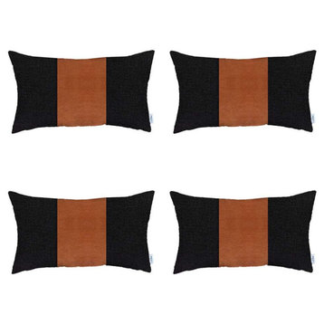 Set of 4 Black Faux Leather Lumbar Pillow Covers