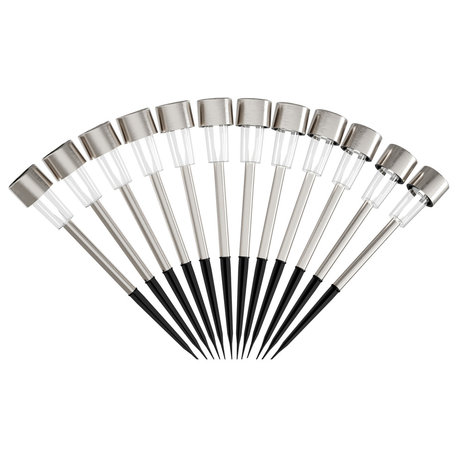 Solar Path Lights- 12.2" Stake Lighting Set of 12 by Pure Garden, Silver