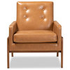 Perris Mid-Century Modern Tan Faux Leather Upholstered and Walnut Brown...