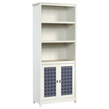 Sauder Cottage Road Engineered Wood 3-Shelf Bookcase in Soft White/Lintel Oak