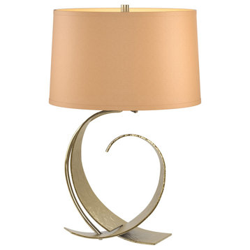 Fullered Impressions Table Lamp, Modern Brass, Doeskin Suede Shade