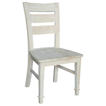 2 Pack Dining Chair, Classic Design With Contoured With Ladder Back, Unfinished