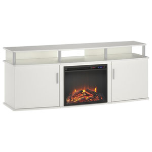 60 Mirrored Tv Stand With Wood Fireplace Insert Contemporary