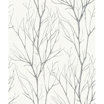 2979-37260-4 Diani Metallic Tree Botanical Wallpaper in Charcoal Gray White
