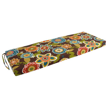 54"X19" Patterned Outdoor Spun Polyester Bench Cushion, Annie Chocolate