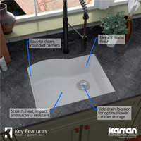 Karran Undermount Quartz Composite 24" Single Bowl Kitchen Sink, White