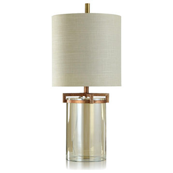 Goldstone 1 Light Table Lamp, Clear Glass/Antique Brass/Textured Cream