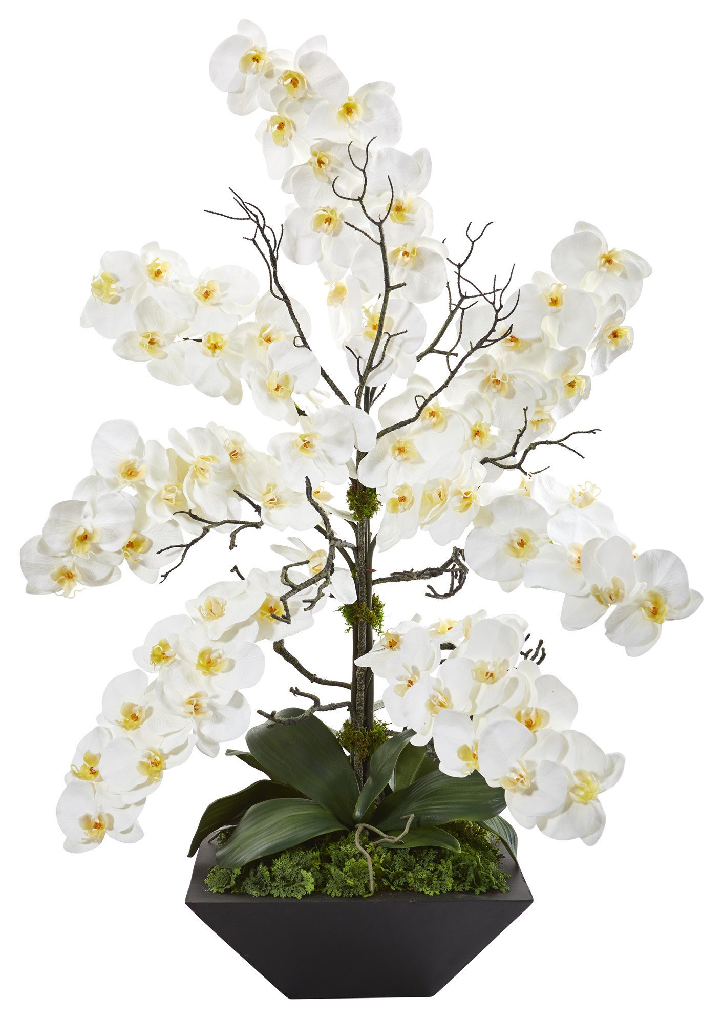 Nearly Natural Artificial 23 In. Double Phalaenopsis Orchid Arrangement In White Ceramic Vase 1480 Dp