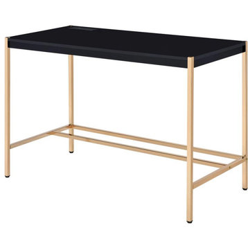 ACME Midriaks Wooden Top Writing Desk with USB Port in Black and Gold