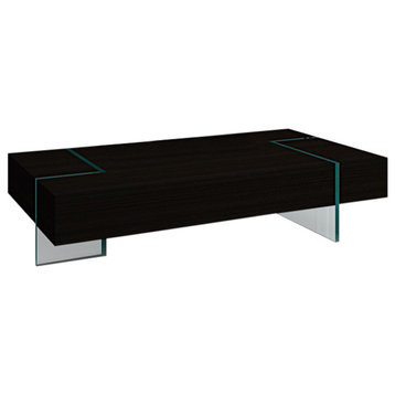 Modern Rectangular Coffee Table With 15MM Thick Glass Base, Wenge, 12'' Height