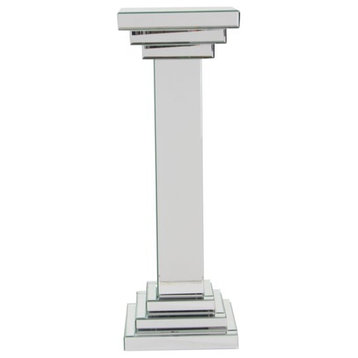 Contemporary End Table, Column Like Pedestal Design With Mirror Paneled Frame