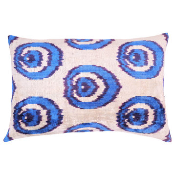 Canvello Habdmade Velvet Blue Throw Pillow with Down Insert - 16x24 in