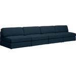 Meridian Furniture - Beckham Linen Textured Fabric Upholstered 4-Piece Modular Sofa, Navy - Liven up your living space with this Beckham navy durable linen polyester fabric sofa. Its navy color complements any contemporary home decor, while its durable linen and polyester fabric upholstery provides you with a soft and comfortable place to sit. This sofa is modular, so you can create infinite configurations, which are easily attached using the attachment latch underneath. Its linen, wood, and foam construction guarantees stability for years to come.