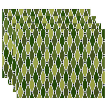 18"x14" Wavy, Geometric Print Placemat, Green, Set of 4