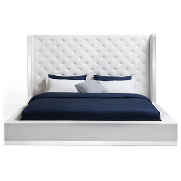 Abrazo Bed King, White Faux Leather
