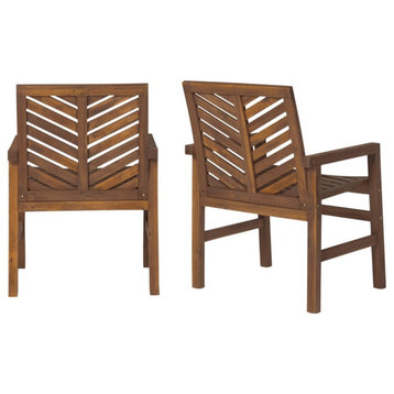 Outdoor Wood Patio Chairs - Set of 2 - Dark Brown
