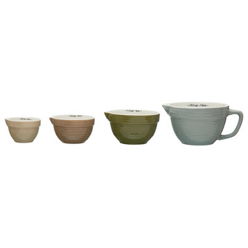 Stoneware Batter Bowl Measuring Cups, Set of 4 Sizes, Multicolor
