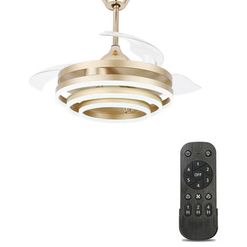 CurveCurio 42" Ceiling Fan With Adjustable LED Light Kit, Gold