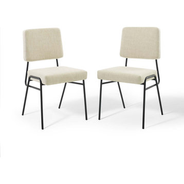 Craft Dining Side Chair Upholstered Fabric, Set of 2, Black Beige