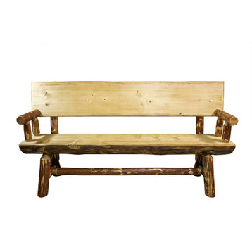 Glacier Country Half Log Bench with Back & Arms, 6 ft.