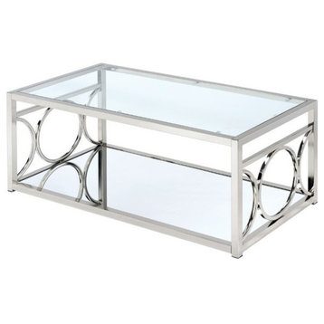 Furniture of America Beller Contemporary Metal 1-Shelf Coffee Table in Chrome