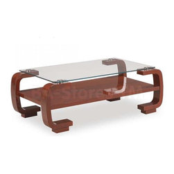 Rectangular Mahogany Coffee Table with Glass Top - Global Furniture USA - Coffee Tables
