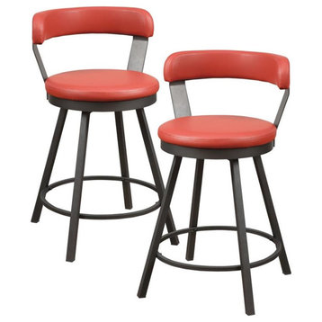 Lexicon Appert Metal Counter Height Swivel Stools in Dark Gray/Red (Set of 2)