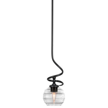 Capri 1-Light Mini Pendant with Hang Straight Swivel, Matte Black/Clear Ribbed