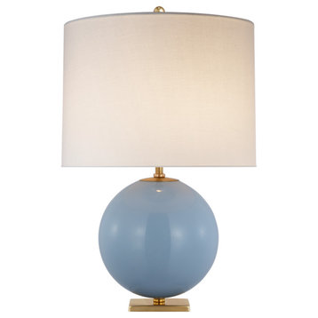 Elsie Table Lamp in Blue Painted Glass with Linen Shade