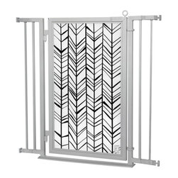 Fusion Gates - Fusion Gate with Chevron Trail Design, Satin Nickel, 32"-36" - Dog Gates