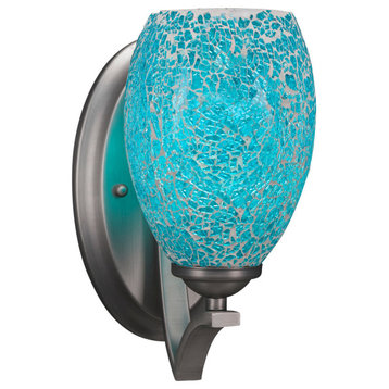 Zilo Wall Sconce, Graphite, 5" Turquoise Fusion Glass