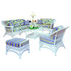 Bar Harbor 6-Piece Living Room Furniture Set, White, Botanical-Fern Fabric