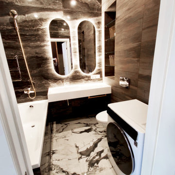 Ванная комната с керамогранитом под мрамор