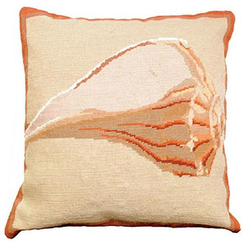 Throw Pillow Needlepoint Whelk Shell 18x18 Flesh Beige Wool Cotton