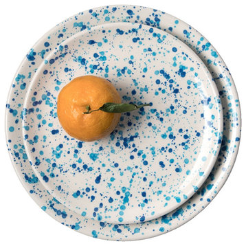 Sconset Mixed Blue Spongeware Stoneware Dinnerware, Dinner Plates, Set of 4