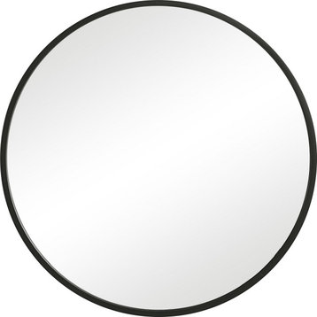 Benzara BM239322 43 Inches Round Shape Sleek Frame Mirror, Black