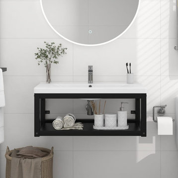 vidaXL Wall-mounted Bathroom Washbasin Frame Storage Furniture Black Iron