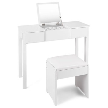 Modern Style Makeup Dressing Table Set Vanity With Cell Storage Box, White